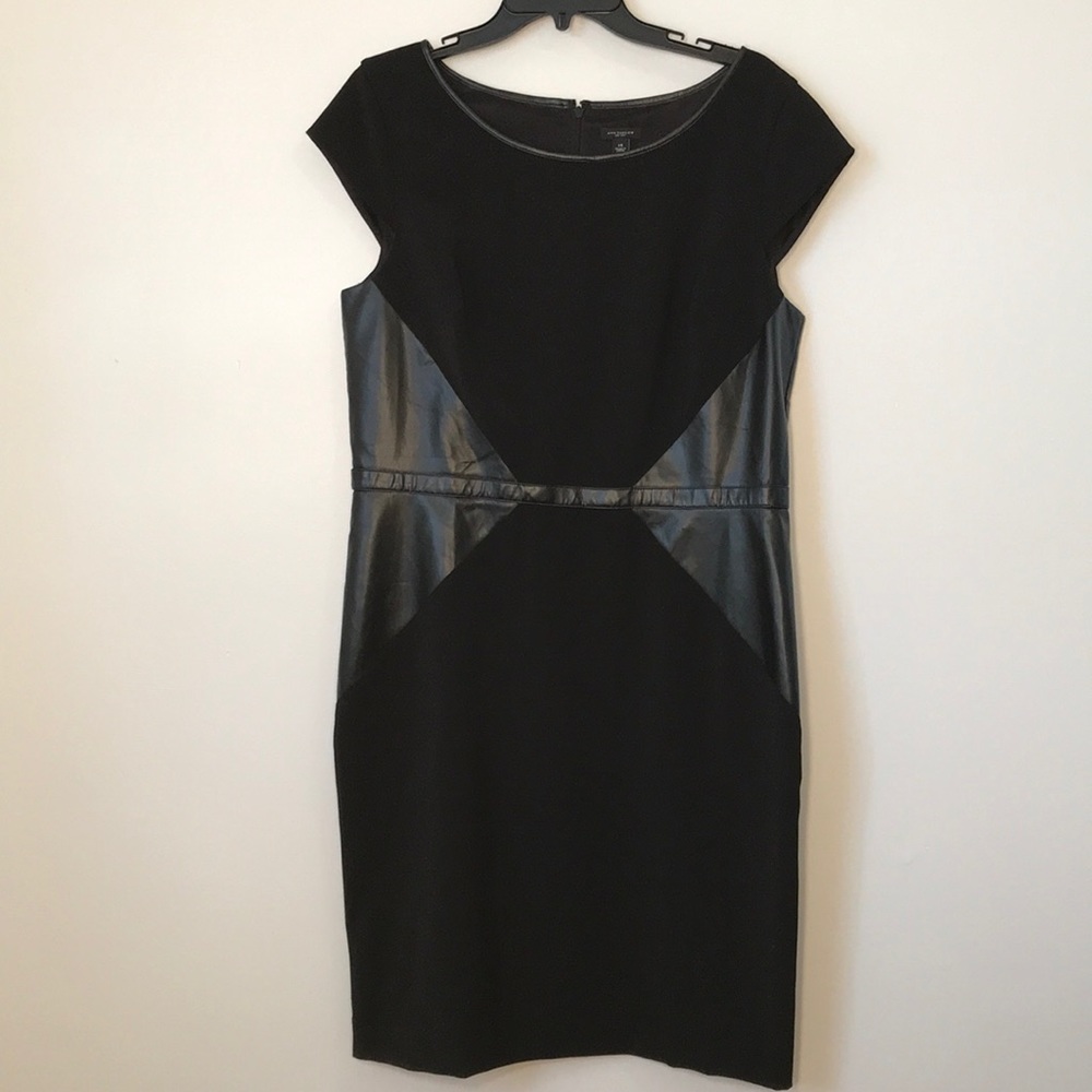 Ann Taylor Black Dress with Leather Accents